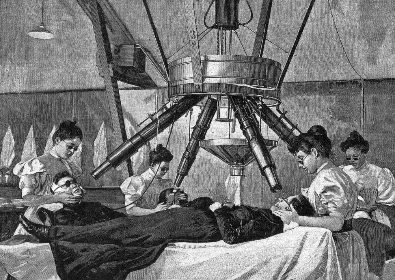 Light treatment at Professor Finsen's institute, Copenhagen, 1901 — photographed for the journal Niva